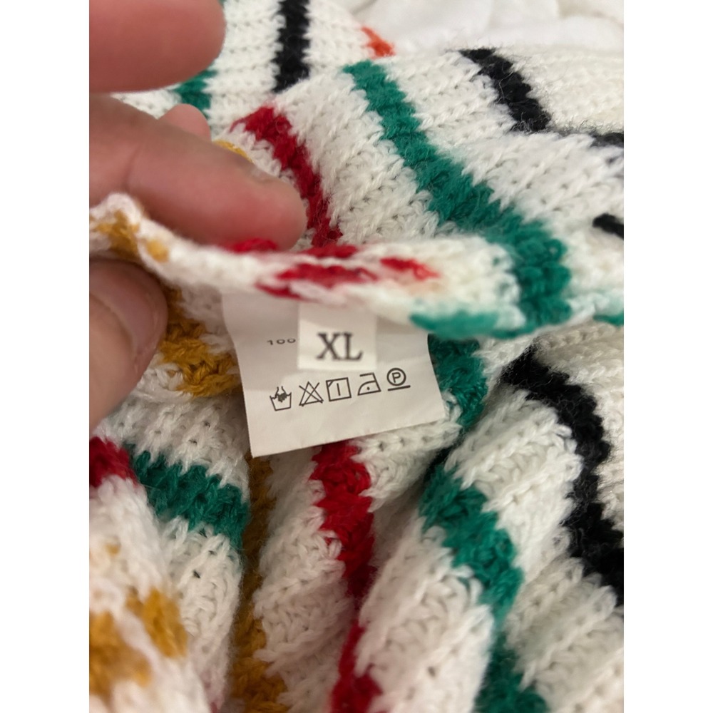 Unbranded Retro Striped V-Neck Sweater Vest White Multi-Color Acrylic XL Mens - Picture 3 of 5